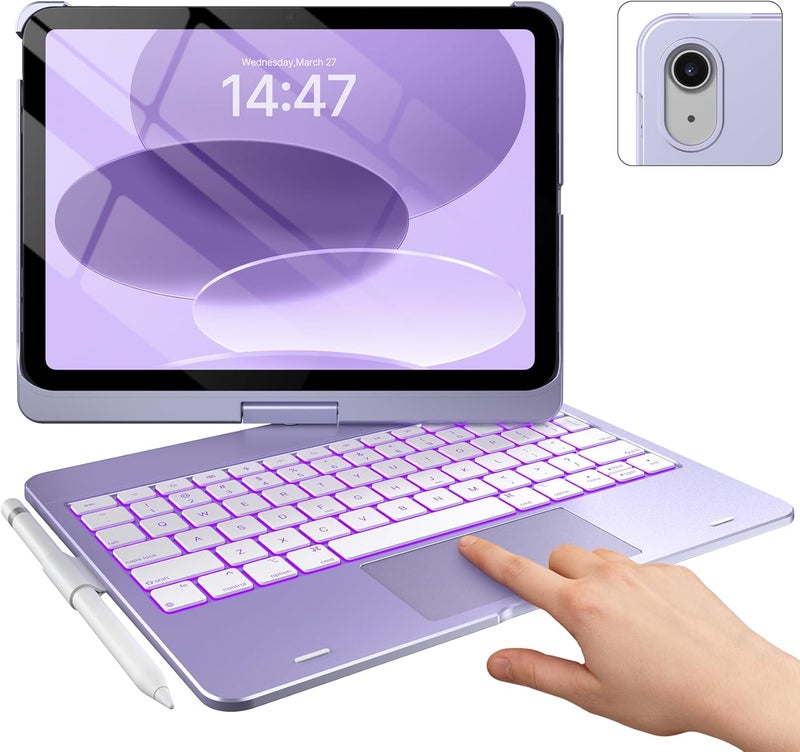 typecase Touch iPad 11th 10th Generation Case with Keyboard (11" 2025, A16 & 10.9" 2022) – 360° Rotatable, 11-Color Backlit, Multi-Touch Trackpad, Pencil Holder, Thin & Light – Light Purple - Image 1